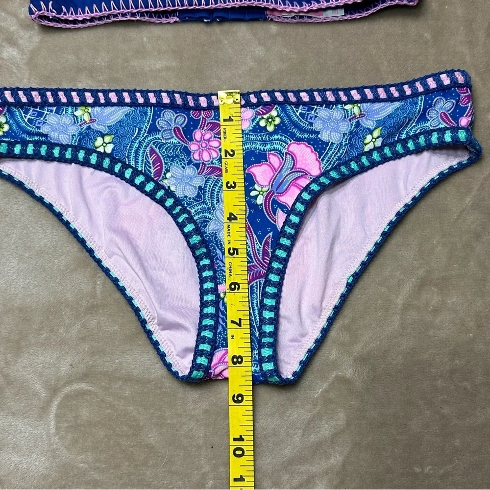 Victoria's Secret Crochet Halter Floral Paisley Blue Bikini Size Small - Picture 5 of 10
